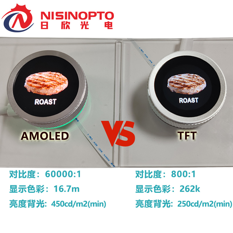 1.43寸466*466AMOLED滚花旋钮屏高对比度低功耗智慧屏幕